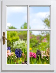 Obraz premium Spring garden view from a window