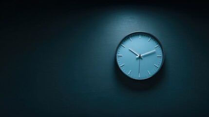 A blue clock with the hands at 3:00 and 6:00