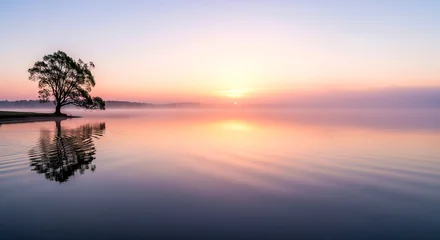 Selbstklebende Fototapeten Zen Serene Pastel Lake with Calm Reflections – Relaxing Meditation and Tranquil Nature Background Wallpaper  © canvas