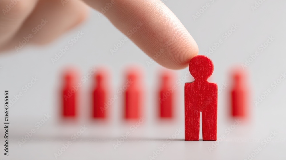 Poster a hand is pointing at a red figure that is surrounded by five other red figures