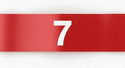 A red banner displays the number seven in white, centered on a white background.