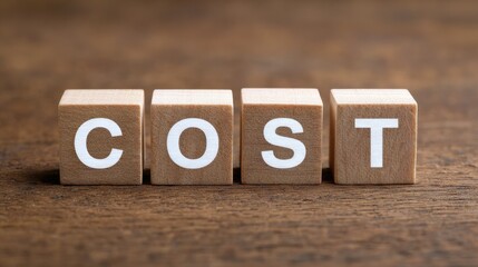 A wooden block with the word cost written on it