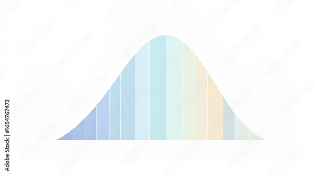 Poster a smooth, gradient normal distribution bell curve in soft pastel colors, representing statistical di