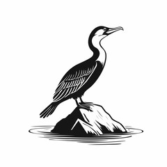 Cormorant On A Rock Images Vector Isolated on white background.