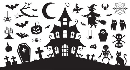 Fototapeta premium Black and white halloween vector silhouette set