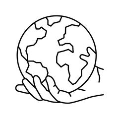 hands holding a globe eco conscious line icon vector illustration