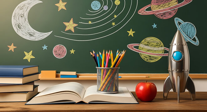 An imaginative learning environment fosters creativity with outer space drawings