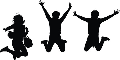 Vector silhouette of a joyful woman jumping and dancing