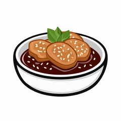 Black and white Sesame sauce fried meat image vector isolated on white background.