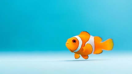 Adorable clownfish swimming in a bright blue ocean background