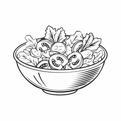 Vegetable salad in white bowl Image Vector isolated on white background.