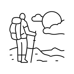 sunrise nordic walker walking line icon vector illustration