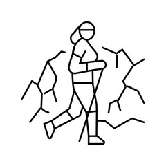 mountain silhouette nordic walker line icon vector illustration