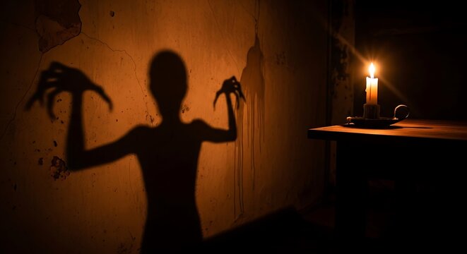 Photo of scary shadow monster by candlelight