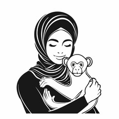 A Woman Hugging a Monkey as a Symbol of Protecting Animals in a Heartfelt Vector Illustration.