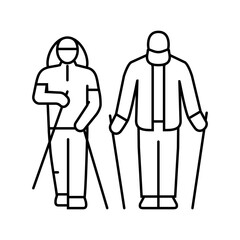 elderly couple nordic walking line icon vector illustration