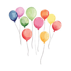 Watercolor Balloons Floating Upward in a Cheerful Colorful Display