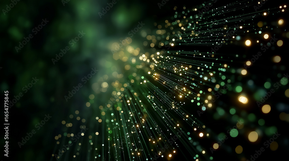 Aufkleber illuminated green abstract: captivating abstract design of luminous green dots and lines, radiating 