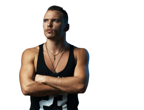 Confident Man in Tank Top Posing on Transparent Background