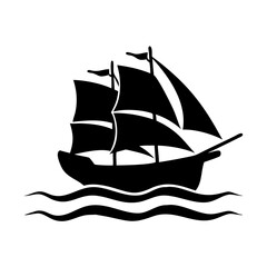 Classic sailing ship silhouette on the open sea