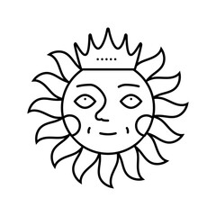 crown cute sun character line icon vector illustration