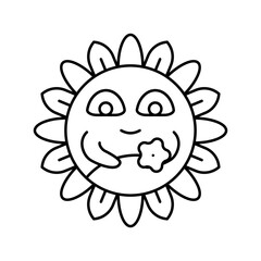 flower cute sun character line icon vector illustration
