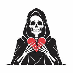Skeleton in cloak with a broken heart symbolizing sorrow and emotional pain vector image.