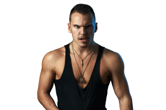 Intense Man with Focused Expression on Transparent Background