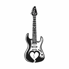 Fototapeta premium Electric guitar with a broken heart symbol expressing heartbreak emotion music and sorrowful vibes