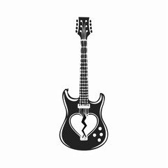 Naklejka premium Electric guitar with a broken heart symbol expressing heartbreak emotion music and sorrowful vibes
