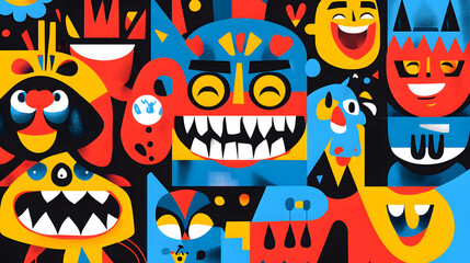 Colorful Abstract Faces and Creatures in Playful Design