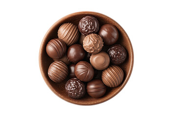 Obraz premium Assorted chocolate truffles in a wooden bowl