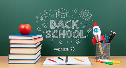 Vibrant back to school themed composition with study material setup vividly
