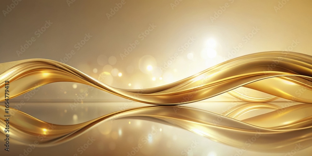 Poster Abstract Golden Wave Reflection Luxurious Fluid Design with Glowing Background