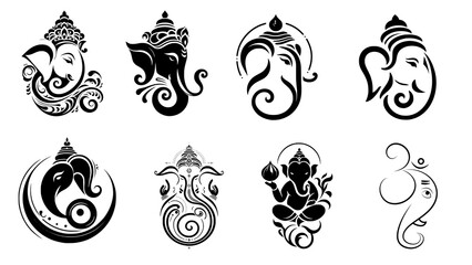 Minimal Ganesha Face with Vighnaharta Typography – Modern Ganesh Logo Vector for Branding, Stickers & Greeting Cards – Transparent,  
