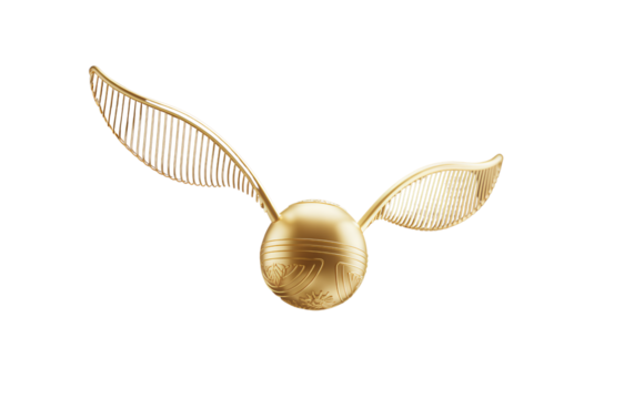 Levitating Golden Snitch with Soft Glow, Angled Perspective, Isolated on Transparent Background
