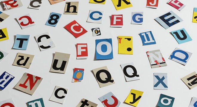Cutout Letters Arranged Randomly on White Surface Colorful and Playful - Powered by Adobe