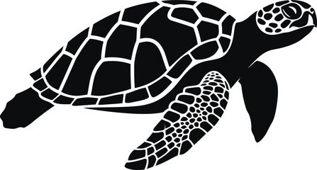 Vector art of black silhouette of a sea turtle swimming