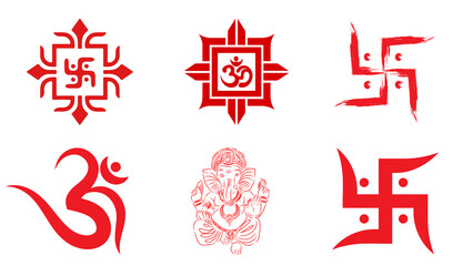 Shree Ganesh Murti Symbol, Swastik, and Kalash Traditional Graphic, Swastik and Ganesh Symbol Hindu Festival Vector Illustration