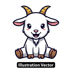 Charming Cartoon Goat Illustration Adorable Farm Animal Character with Cute Smile