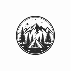 Mountain Camp Adventure in Forest Logo Design Inspiration isolated on white background.