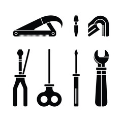 Obraz premium Collection of silhouetted hand tools for repair and maintenance