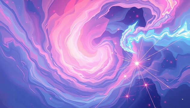 Swirling nebulae of pastel hues, sharp geometric lines, and vibrant energy bursts create a dreamlike, abstract anime backdrop,  backdrop,  stars