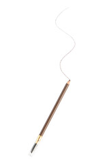 One eyebrow pencil and strokes isolated on white, top view