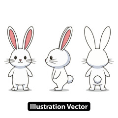 Fototapeta premium Delightful white bunny character illustration showcasing versatile views for playful animal design projects.