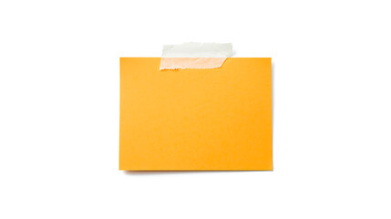 The design features a minimal orange sticky note on a white background, topped with a piece of torn white tape.