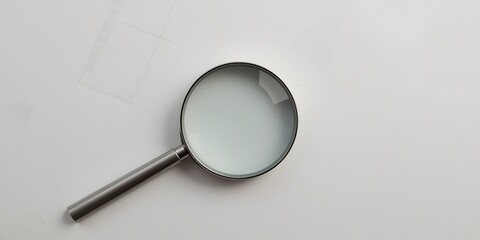 a magnifying glass placed over a white paper surface highlighting research, analysis, investigation, or searching theme