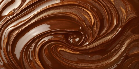 Naklejka premium A macro-style background image of swirling melted chocolate, ideal for product packaging and marketing use.