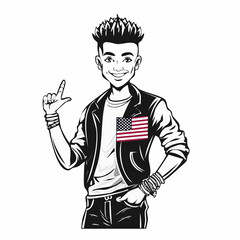 Young Punk with American Flag in His Pocket Striking a Bold Pose Vector Image
