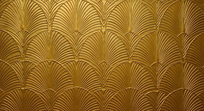 Fototapeta Refined architecture, classic repeating seamless motif. Abstract, Geometric art deco wallpaper with embossed symmetrical patterns, gold accents. Intricate line design, luxurious vintage ornate style. 